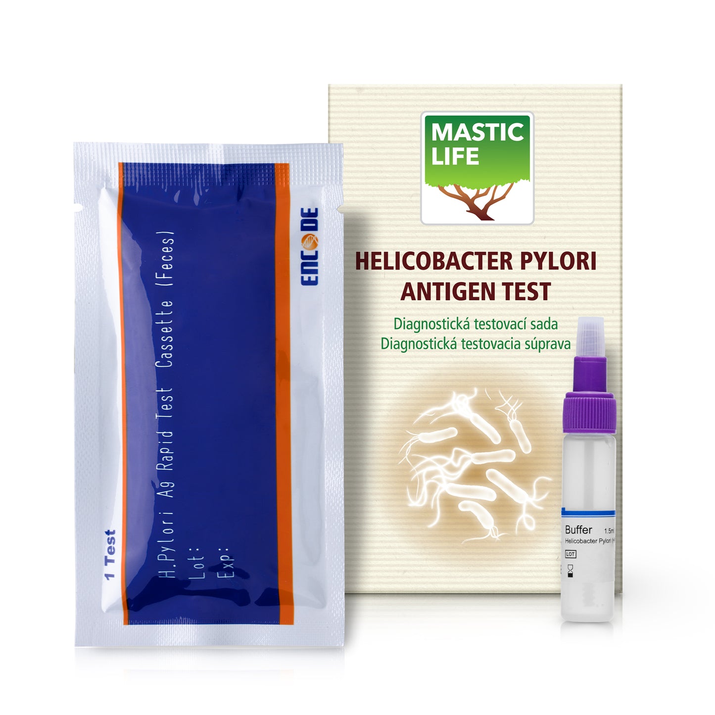 Helicobacter Pylori Stool Test + Mastic (Set: 1 Stool Test, 40 Capsules)